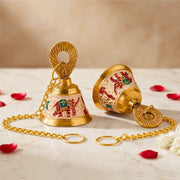 DSH Pure Brass Hanging Bell with Chain for Temple Mandir Door Home Decorative Ringing Bell (White, 2)