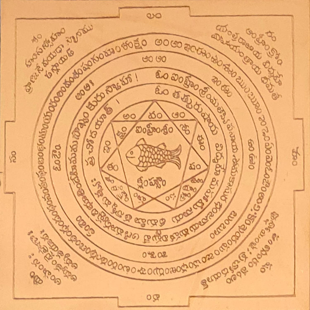 Aalayam Selveer Maha Matsya Yantra(Vastu Matsya Yantra) | Maha Matsya Yantram Telugu Size 6"x6" Copper Brown Colour 1 Piece