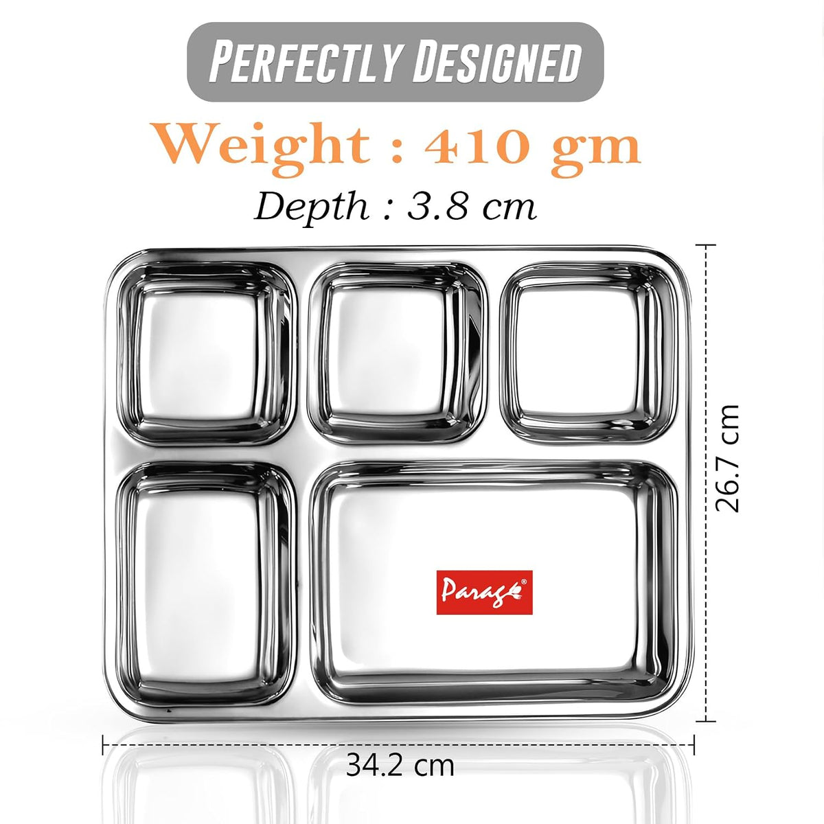 Parage 6 Pieces Stainless Steel 5- Compartment Plate Set/Dinnerware/ 5 in 1 Partition Thali/Kitchenware for Home, Restaurants- Bhojan Thali (Silver)