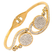 NMII Designer Gold Plated Bracelet for Women & Girls Studded with Shiny Zircon Stones & Dual Round Design | Trendy Kada Bracelet | Cuff Set | Gift For Birthday, Wedding & Festivals - Set Of 1 (Gold)