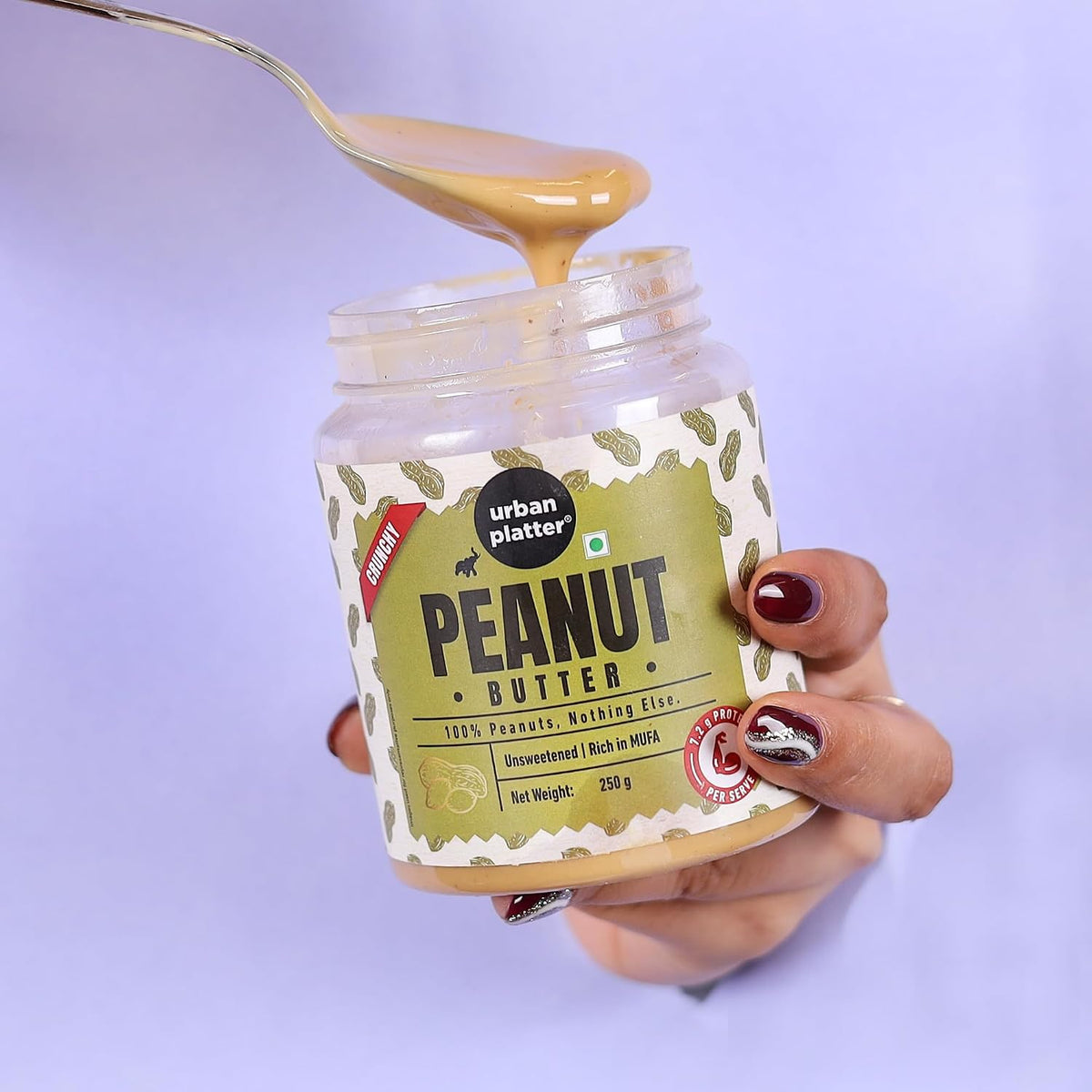 Urban Platter Crunchy Peanut Butter, 250g (Bold Roasted Flavour | Crunchy Texture | Single Ingredient | Keto-Friendly)