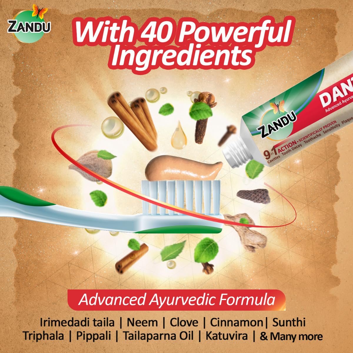 Zandu Dantveer, 400g, India’s 1st Ayurvedic toothpaste with Irimedadi oil | Scientifically proven formula |Fights 9 dental problems