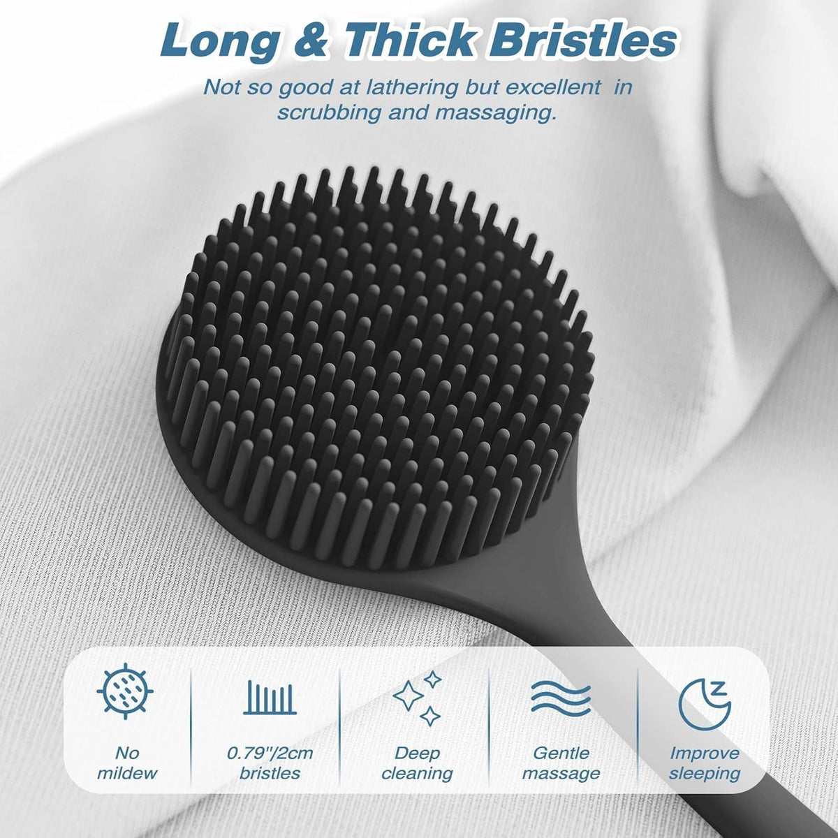 E-COSMOS® Premium Silicone Back Scrubber with Long Handle - BPA-Free Shower Body Brush for Men & Women (Multi Color)