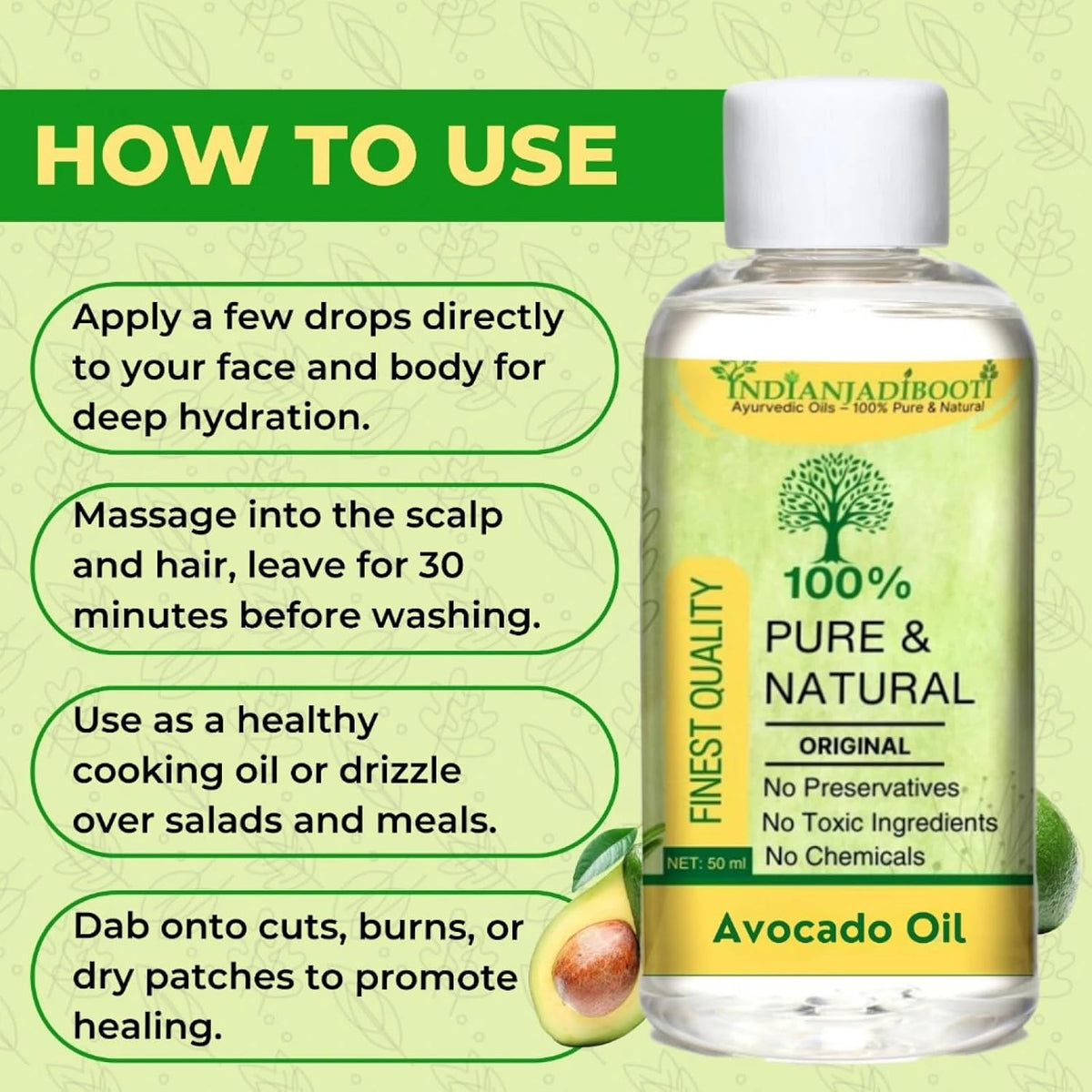 IndianJadiBooti Avocado Cold Pressed Carrier Oil | (100ml)