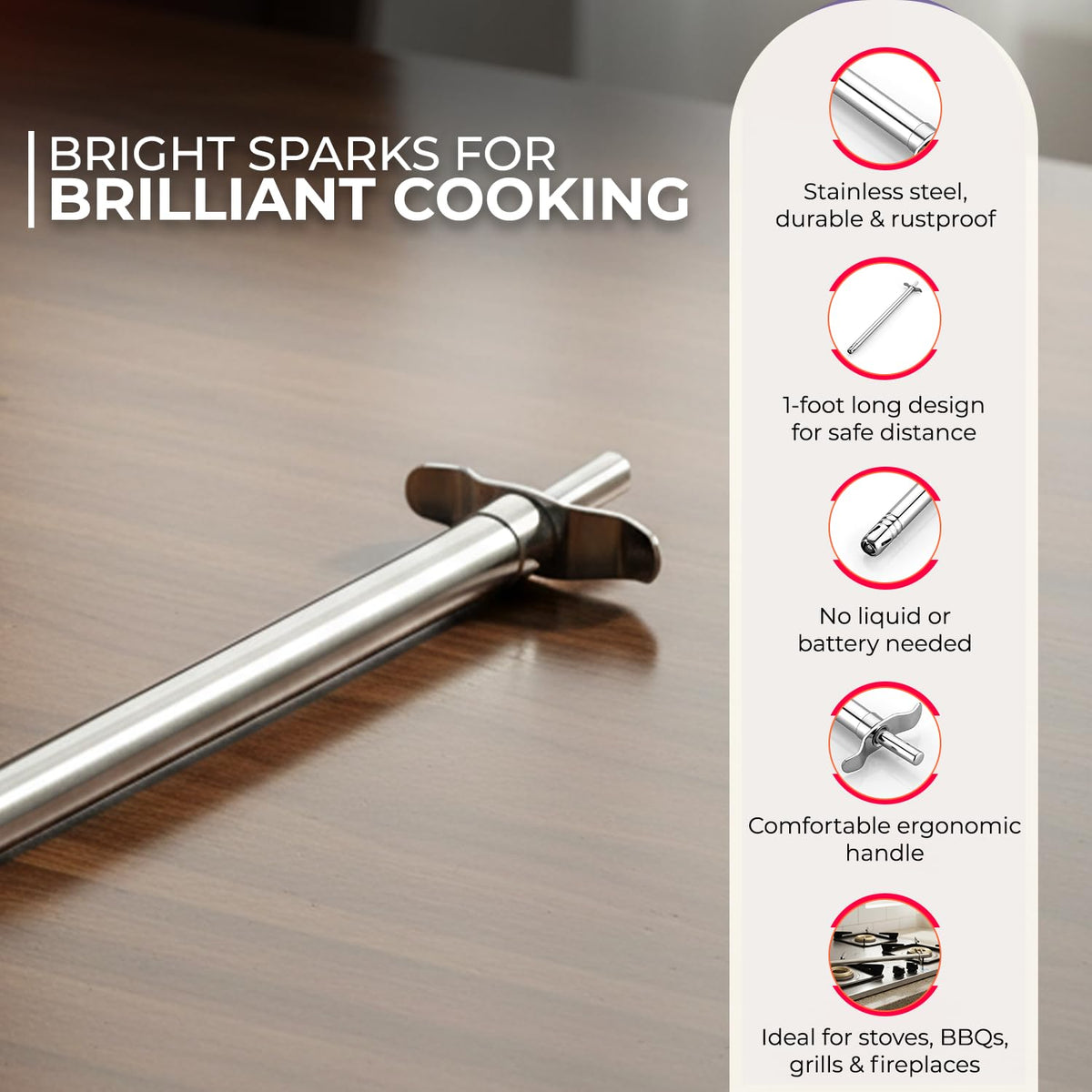 E-COSMOS® Gas Lighter for Kitchen Gas Stove 1 Feet Long Stainless Steel