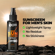 Beardo Max Sunscreen SPF 50 & PA+++ Spray for Men | Non-greasy Spray for Men | Easy Application of Sunscreen for Oily Skin | UVA UVB Protection | 50ml