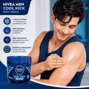 NIVEA MEN Cool Kick Body Cream for Normal to Dry Skin, 48H Moisture, Cooling Effect, Fast-Absorbing Non-Sticky Formula, 400 ml