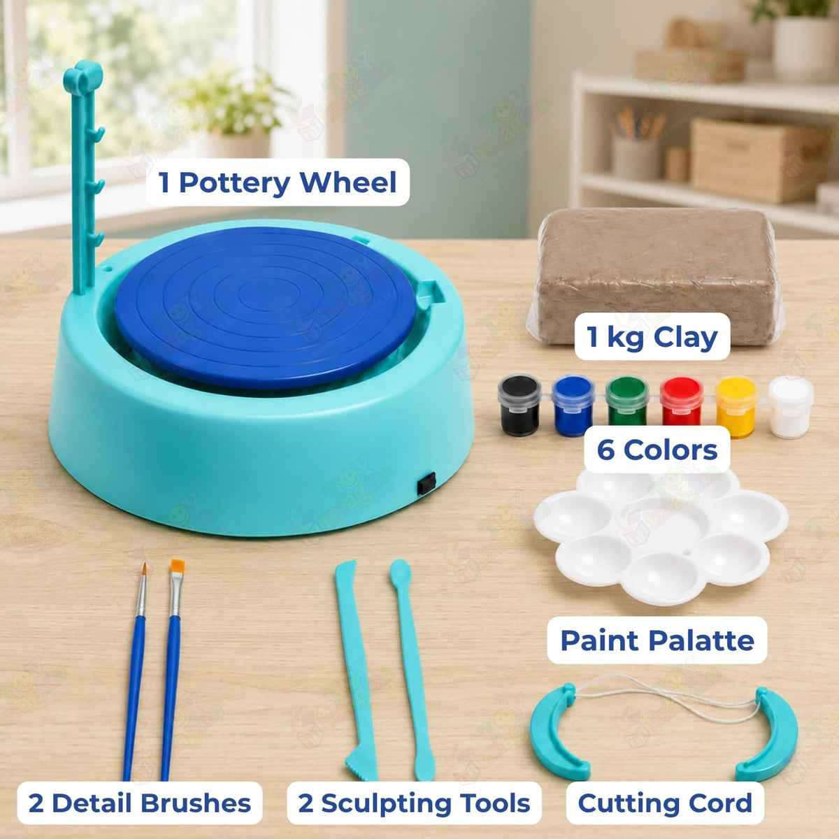Toy Imagine Kids Pottery Wheel Kit – DIY Battery Operated Pottery Making & Painting Set with Modeling Clay, Sculpting Tools, Arts & Crafts Pot Maker for Boys & Girls Age 5+, Indoor Outdoor Activity, Diwali Gift