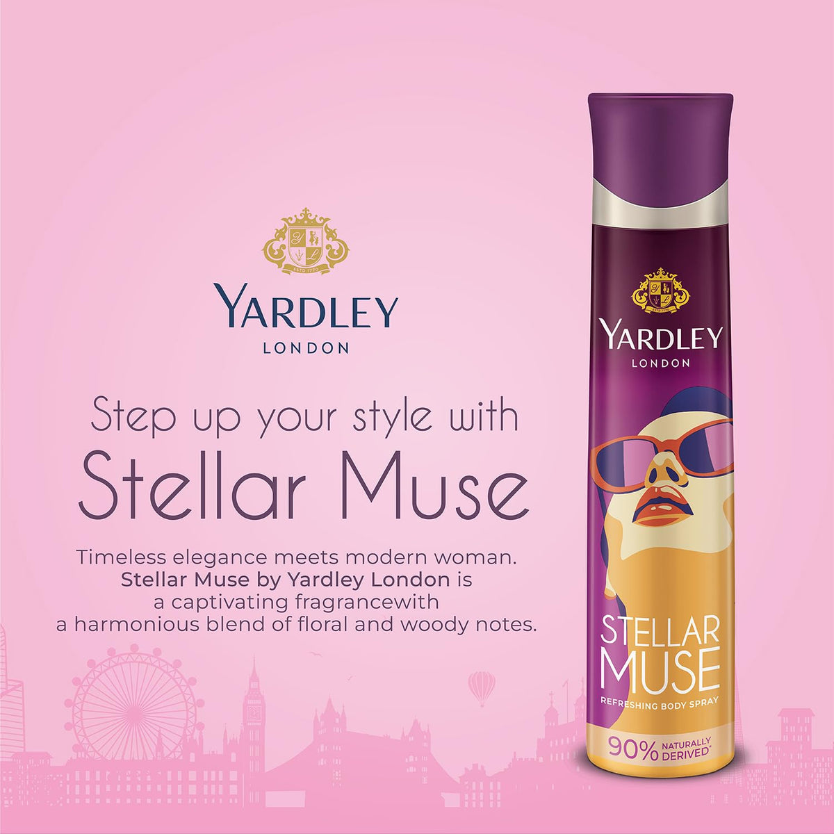 Yardley London Stellar Muse Refreshing Body Spray for Women, 150ml | Deodrant body spray for Daily use | 90% Naturally derived