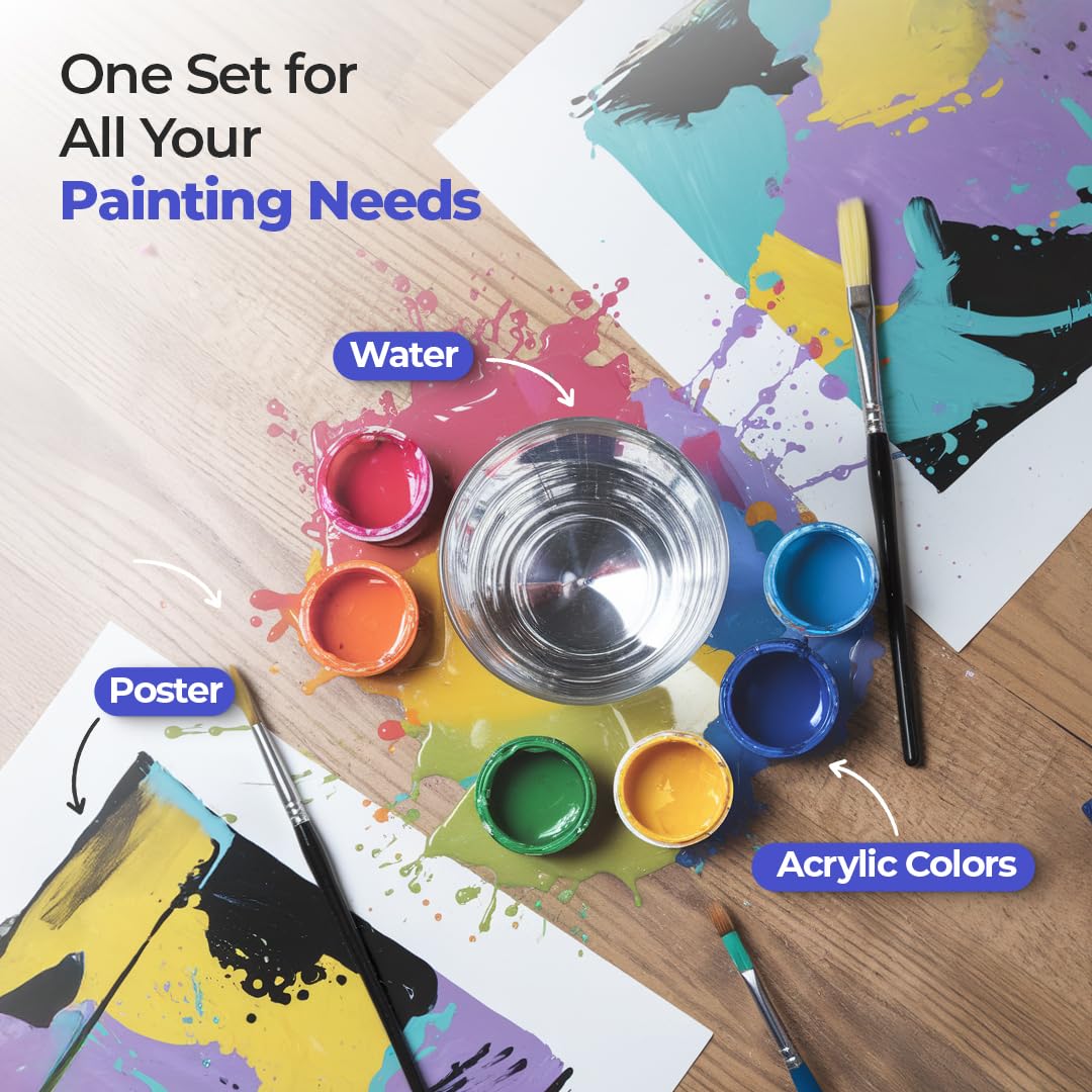 Camel Plastic Champ Brushes Set of 7 | Round & Flat Brushes for Water, Poster & Acrylic Colors | Perfect for Kids, Hobbyists & Artists