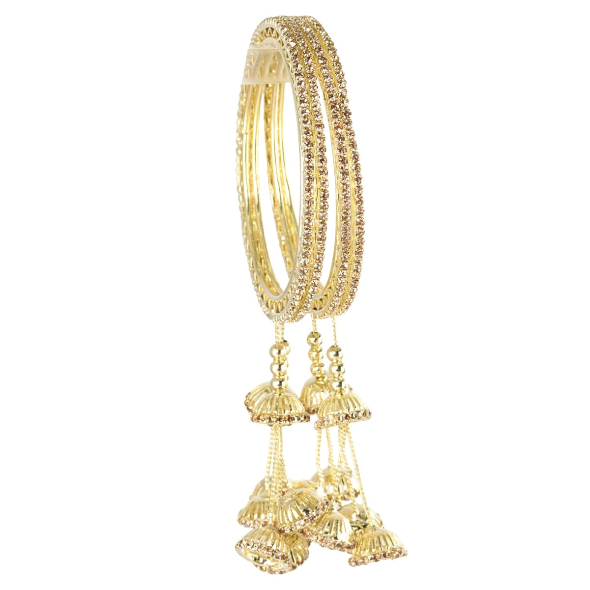 NMII Premium Alloy Metal Kada Set With Zircon Gemstone & Linked With Bell Latkan For Women & Girls | Traditional Jhumka Kalira Kada with Hangings | Wedding, Party, Festive Kaleera Bangles - Set of 4