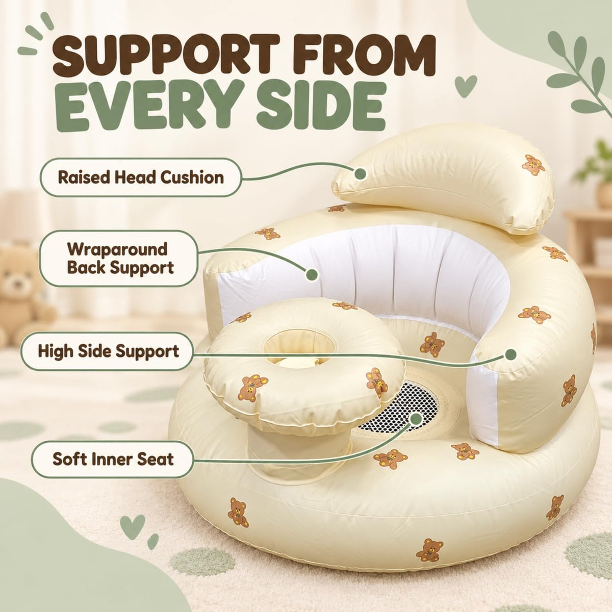 Toy Imagine Inflatable Baby Chair Feeding Tray Back Support & Built-in Pump