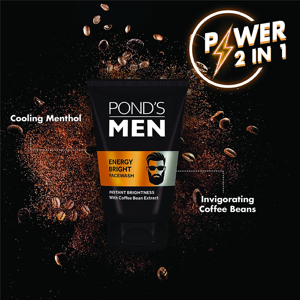 Pond's Men Energy Bright Anti-Dullness Facewash With Coffee Bean, 100 g (Pack of 2)
