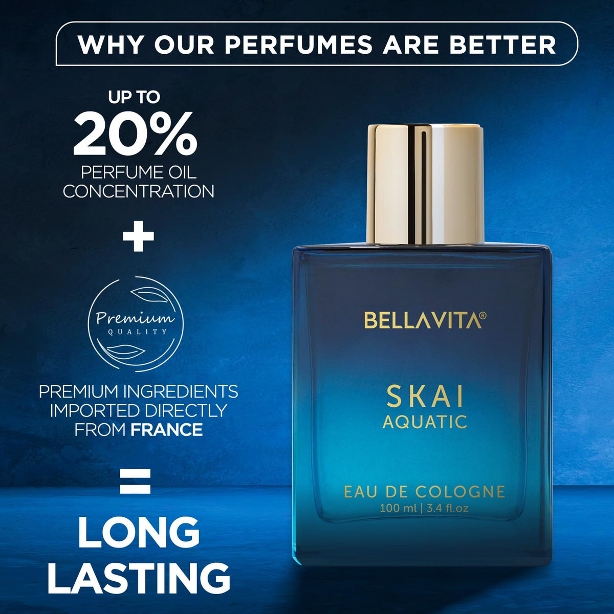 Bella Vita Luxury | Long Lasting 3x100ml Perfume for Unisex | Aquatic, Fresh and Woody Premium Fragrance Scent with Skai EDC, Fresh EDT & CEO Man EDP
