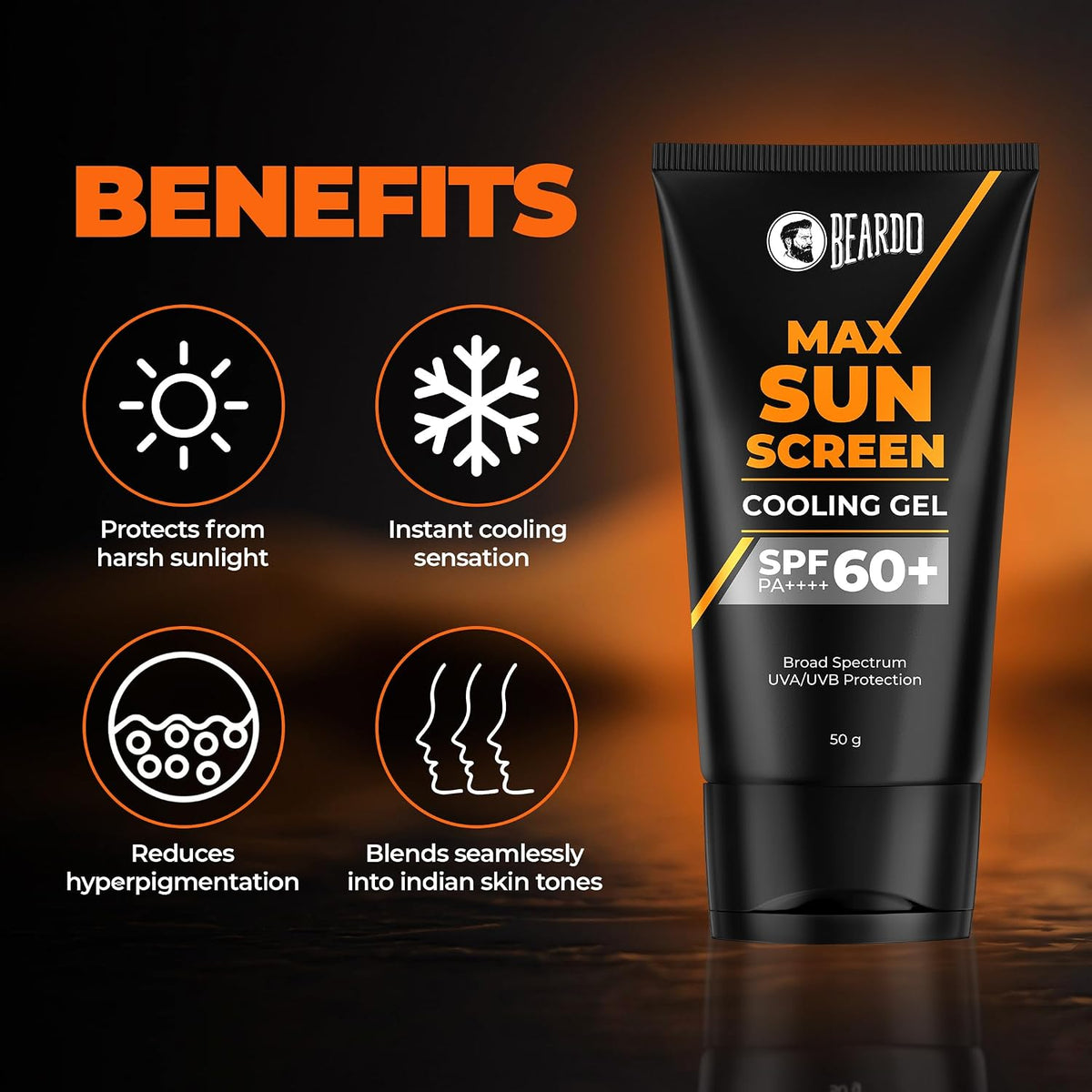 Beardo Max Cooling Gel Sunscreen SPF 60+ PA++++|UVA/UVB Protection | No White Cast |Ultra Lightweight Texture | Non-Greasy |Sunscreen for Men