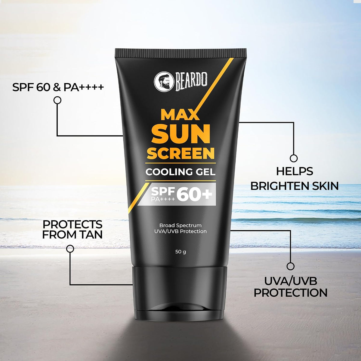 Beardo Max Cooling Gel Sunscreen SPF 60+ PA++++|UVA/UVB Protection | No White Cast |Ultra Lightweight Texture | Non-Greasy |Sunscreen for Men