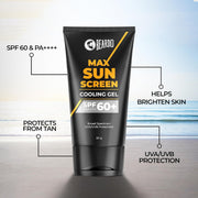 Beardo Max Cooling Gel Sunscreen SPF 60+ PA++++|UVA/UVB Protection | No White Cast |Ultra Lightweight Texture | Non-Greasy |Sunscreen for Men