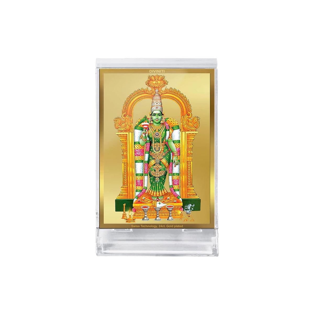 DIVINITI 24K Gold Plated Religious Car Dashboard Frame | Premium God Idol Frame for Car, Home Mandir & Office Table | Spiritual Gift, Decorative Showpiece | Meenakshi