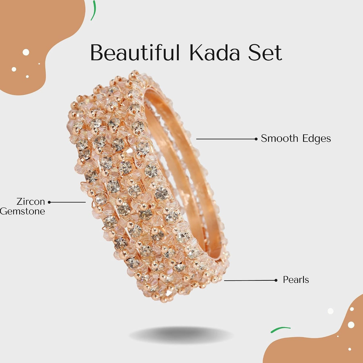 NMII Alloy Metal Bangles Set For Girls and Women Studded American Diamond and Pearls | Diamond Bangles | Metal bangles | Women's Bangle - Pack Of 4 Kada