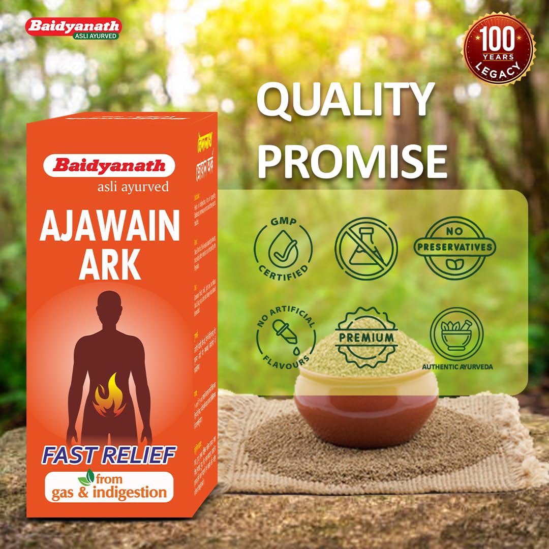 Baidyanath Ajwain Ark - 225 ml | Ayurvedic Solution for Stomach Health, Supports Digestion and Appetite