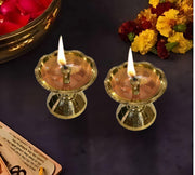 DSH Brass Diya with Stand Diya Oil Puja Lamp Oil Lamp for Home Temple Pooja Articles Decor Gifts. (2.5 Inch)