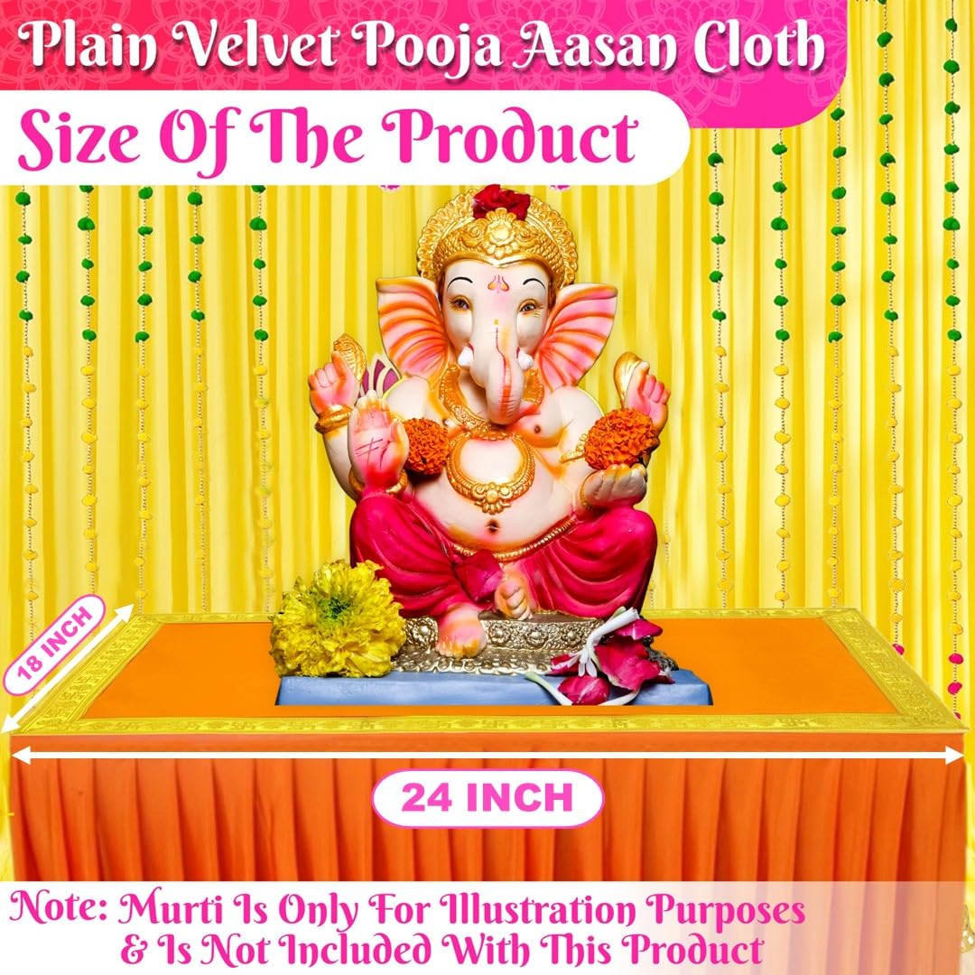 Bhakti Lehar Orange Velvet Pooja Cloth | Aasan for God Idol Sitting, Mandir Shelf, Puja Chowki Table and Home Temple Decoration - Pack of 4 (18 x 24 Inch)