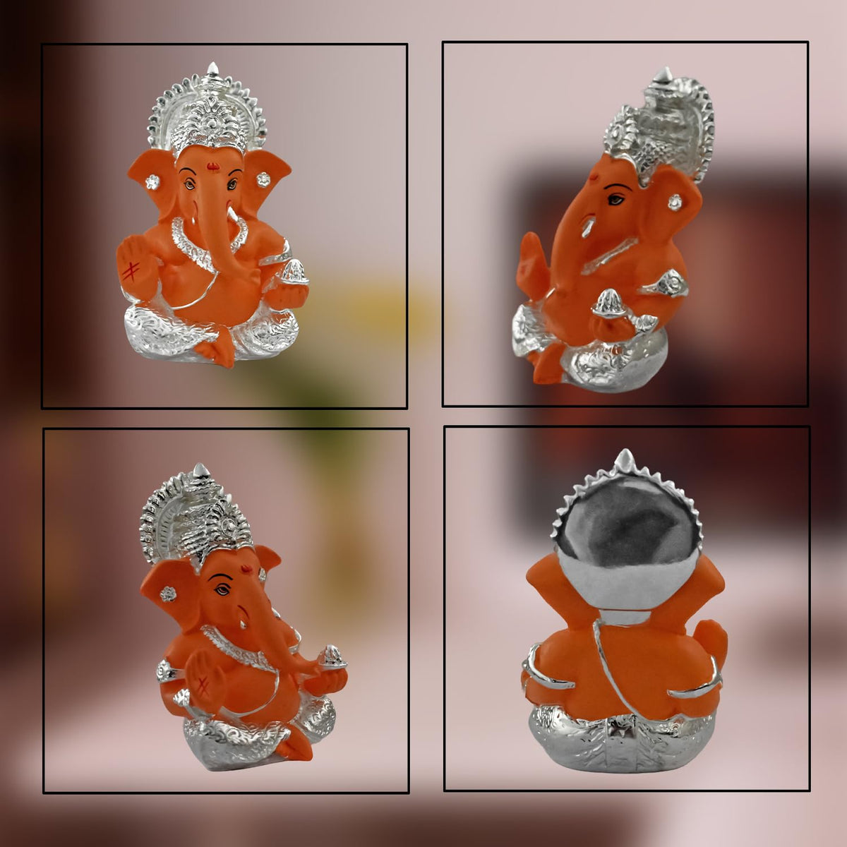 DIVINITI 999 Silver Plated Ganesh Idol for Office Desk Puja Room God Ganesha Idol for Home Decor Ganpati for Gift Office Table Shelves Gifting Idol (8.89 x 5.08 cm) (Mango Yellow), Religious