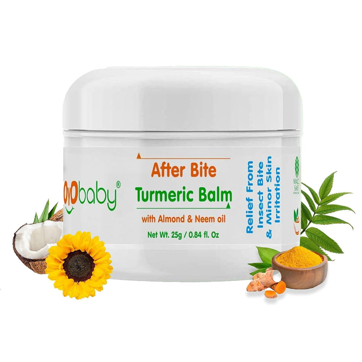 OYO BABY After Bite Turmeric Balm with Almond & Neem Oil for Babies – Relief from Rashes, Mosquito & Insect Bites, 100% Ayurvedic, 25g