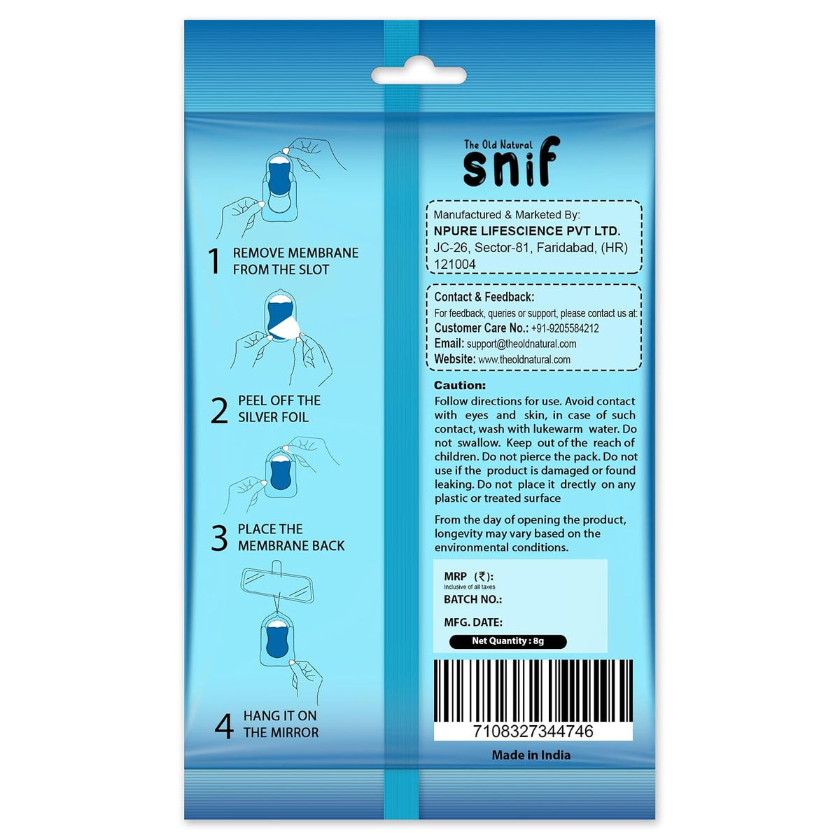 The Old Natural Car Air Freshener Hanging – Snif Gel Car Perfume, Essential Oil Based Long Lasting Car Fragrance (30–45 Days), Odor Eliminator Auto Air Freshener for Car – Breezy Blue