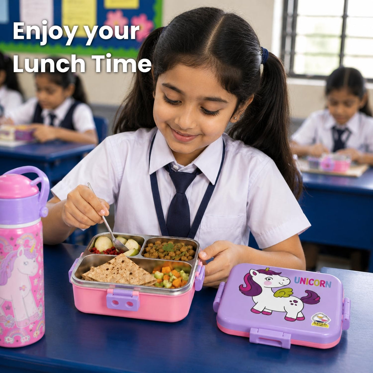 Toy Imagine 1120ml Stainless Steel Lunch Box for Kids, Unicorn Lilac
