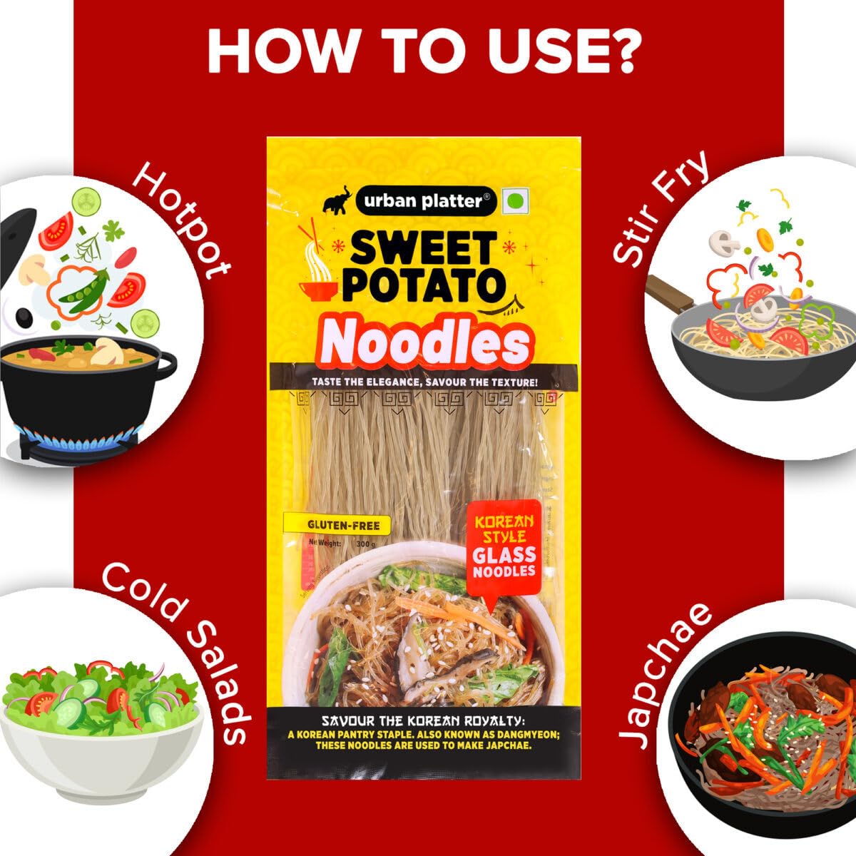 urban platter Sweet Potato Noodles (Dangmyeon, 300g (Korean Style Japchae Noodles|Glass Noodles|Additive Free|Gluten Free))