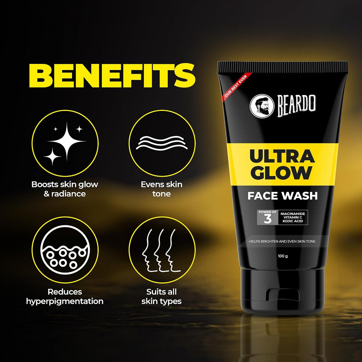 Beardo Glow Mode on Kit | Ultra Glow Serum Sunscreen & Facewash | Hydrated and Refreshing | Brightening and Glowing Skin |Deep Cleansing & Nourishment | Suitable for All Skin Types - Set of 2