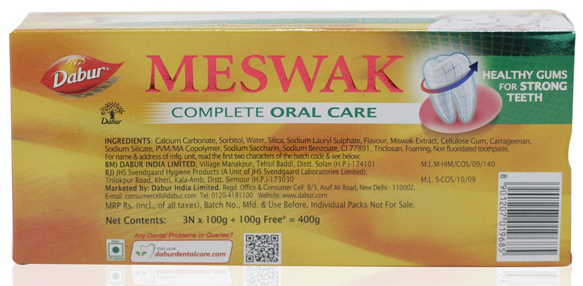 Dabur Toothpaste - Meswak, (3+1) x100g Pack