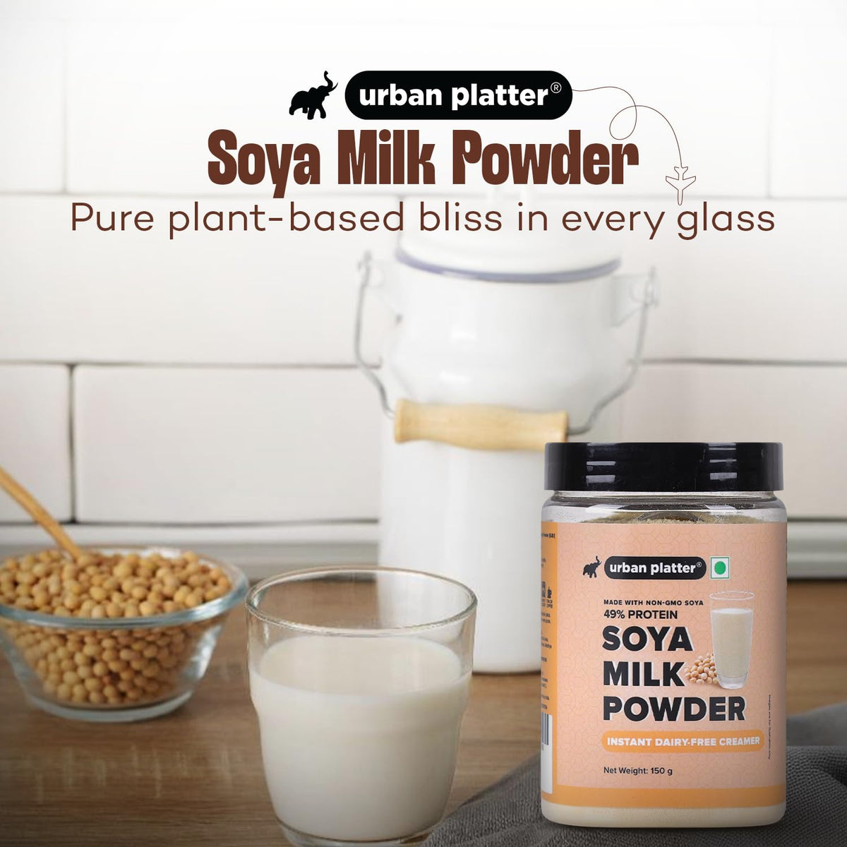 Urban Platter Soya Milk Powder, 150g (Soy-Based Dairy Alternative | Unsweetened | 49% Protein | Plant-Based | Non GMO)