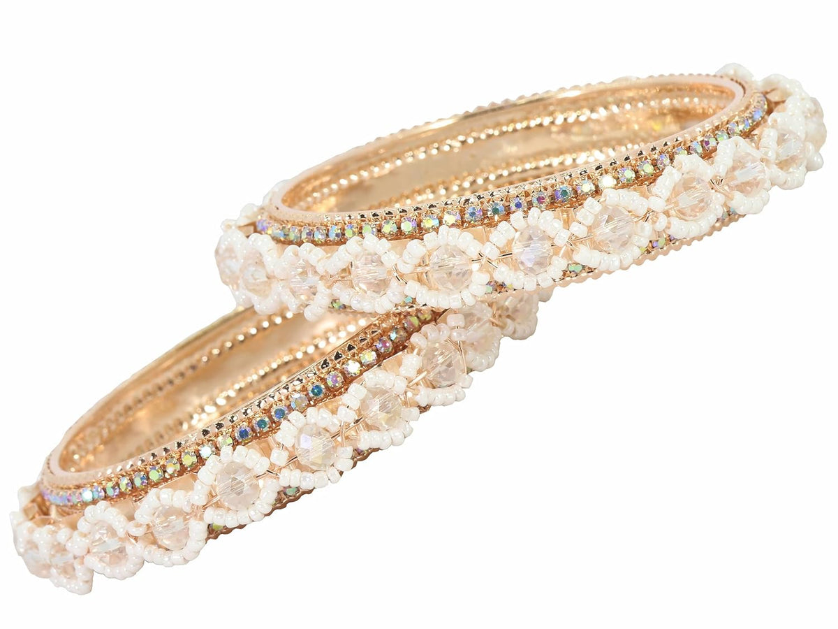 NMII Premium Alloy Metal Bangles For Women and Girls Studded American Diamond Stone & Pearls Moti | Women's Bangles Bracelet | Metal bangles | Stone Bangles Kada,(MAH67_851- RoseGold-2.4)