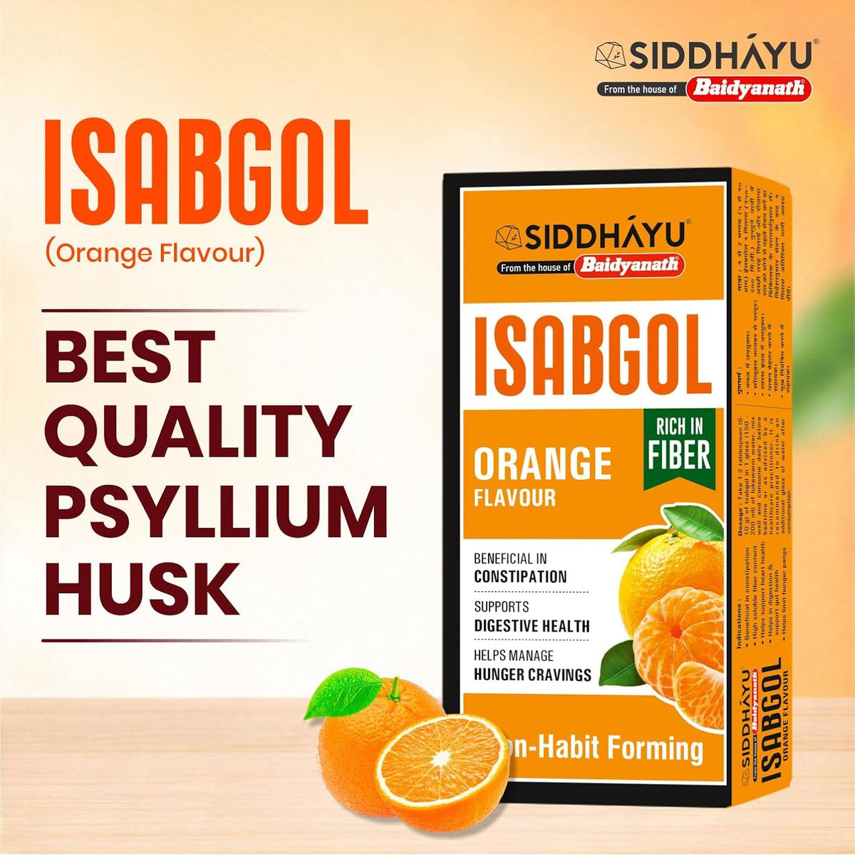 Baidyanath Asli Ayurved Isabgol Orange flavour- Psyllium Husk Powder 200gm | Boosts Digestion | Constipation Relief Naturally | Rich Source Of Dietary Fiber Supplement