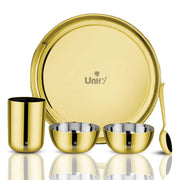 Unify By Parage Stainless Steel PVD Gold Plated Thali Set | Premium Dinner Plate with Bowls, Spoon & Glass | Royal Gold Dinnerware for Home, Restaurant & Festive Gifting | Food Grade & Rust Proof