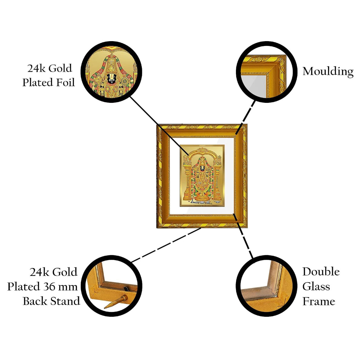 DIVINITI Tirupati Balaji Gold Plated Wall Photo Frame, Table Décor| DG Frame 103 Size 1 and 24K Gold Plated Foil| Religious Photo Frame Idol For Pooja, Gifts Items (16.5 CM X 15.5 CM)