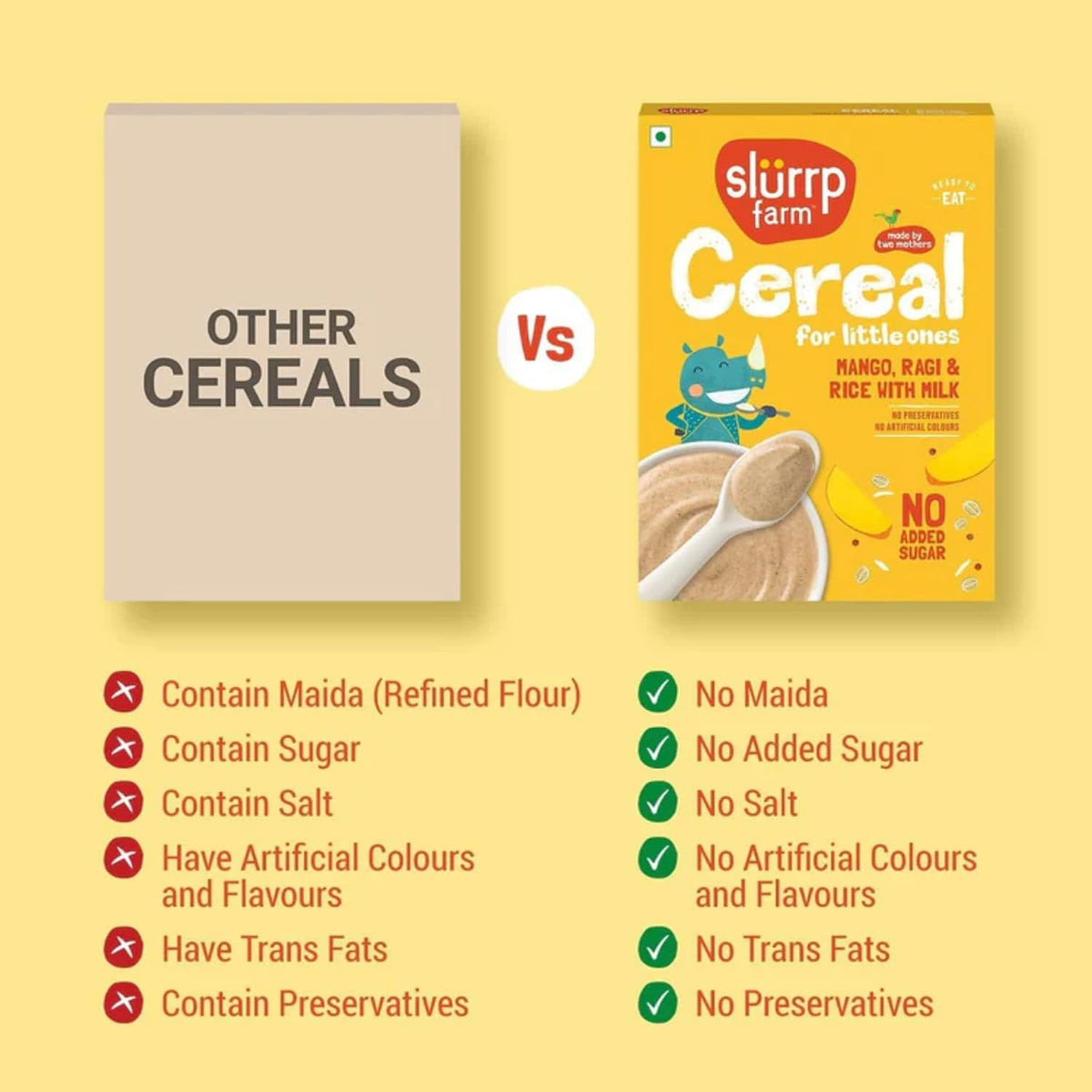 SLURRP FARM No Added Sugar Instant Cereal | Ragi, Rice and Mango with Milk, 200 Grams