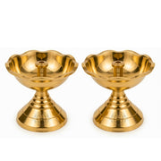 DSH Brass Diya with Stand Diya Oil Puja Lamp Oil Lamp for Home Temple Pooja Articles Decor Gifts. (2 Inch)