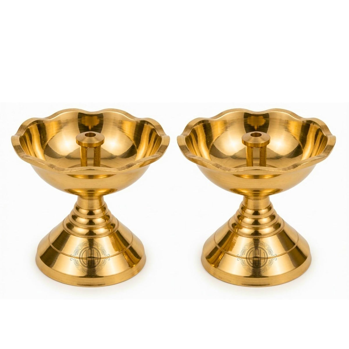 DSH Brass Diya with Stand Diya Oil Puja Lamp Oil Lamp for Home Temple Pooja Articles Decor Gifts. (2 Inch)