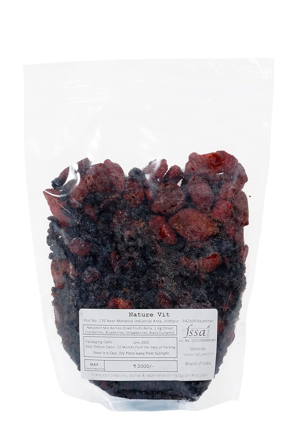 NatureVit Mix Berries Dried Fruits 200 Gram | Blend of Cranberries, Blueberries, Strawberries & Black Currants | Antioxidant-Rich Healthy Snack for Kids & Adults | Tasty, Chewy & Nutritious