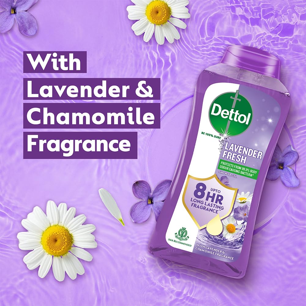 Dettol Body Wash and Shower Gel for Women and Men, Lavender Fresh- 250ml | 8hr long lasting fragrance