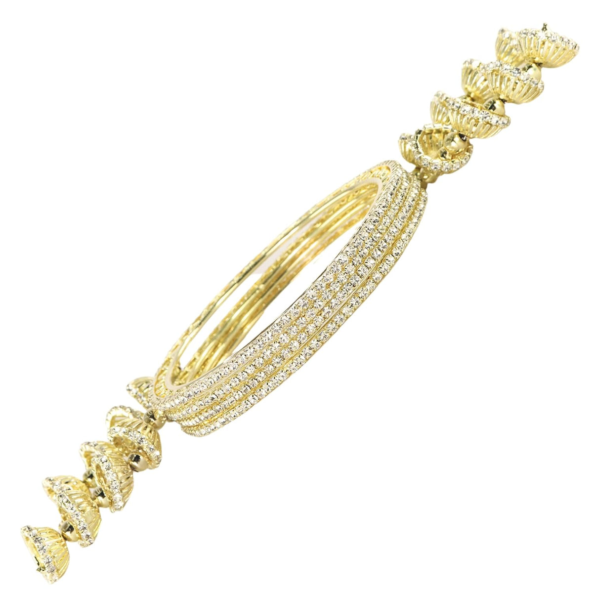 NMII Stylish American Diamond Metal Latkan Bangles For Women & Girls | Traditional Kalire Hanging Bangles | Golden Jhumka Bangles | Bangles For Women Wedding, Party, Function- Set of 4 Bangles