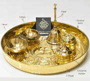 DSH Brass Puja Thali Set For Mandir Diwali Pooja, Religious Occasions Spiritual Home Office Wedding Return Gift Items.