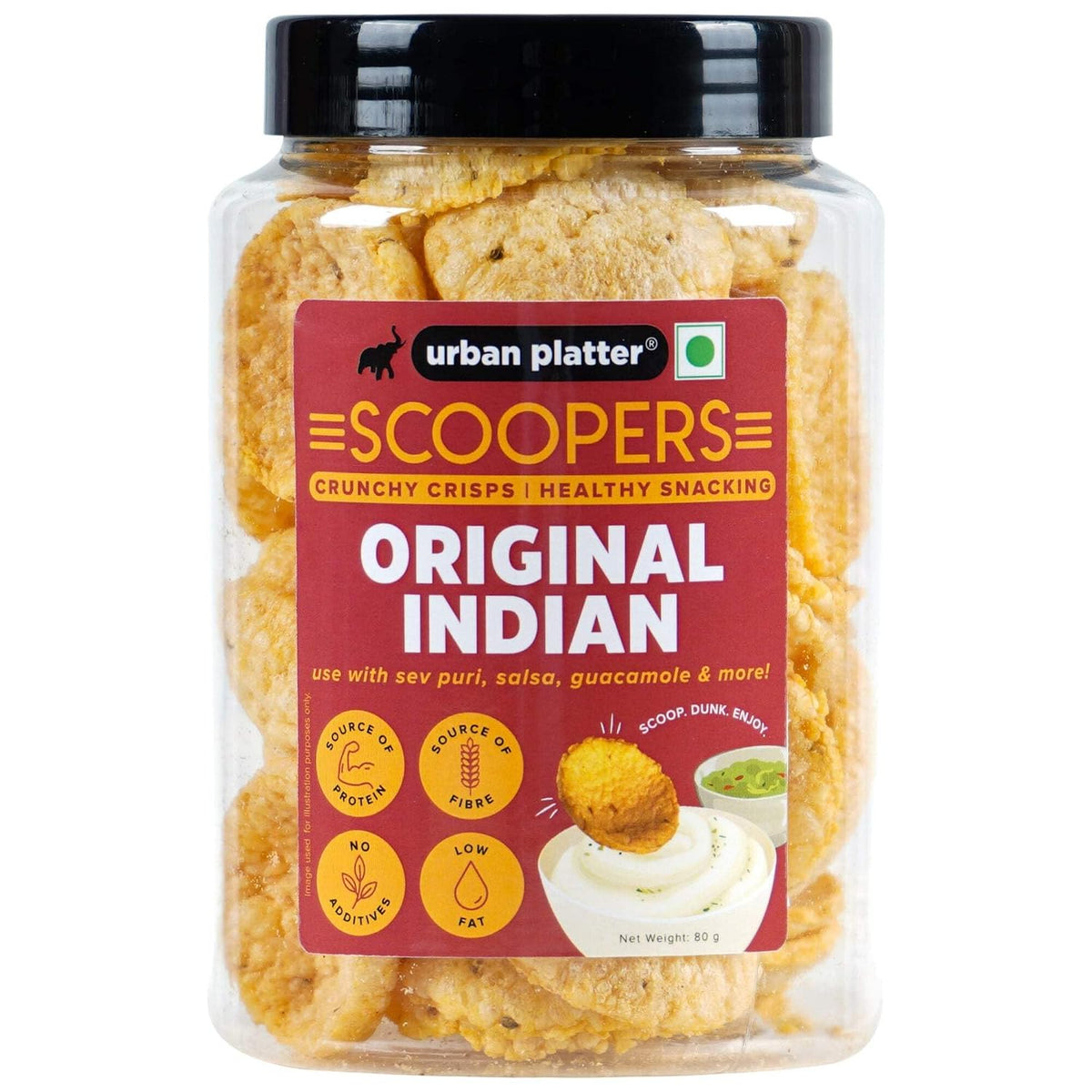 Urban Platter Scoopers Original Indian, 80g (Crunchy Crisps Made with Popped Corn for Gluten-Free Snacking)