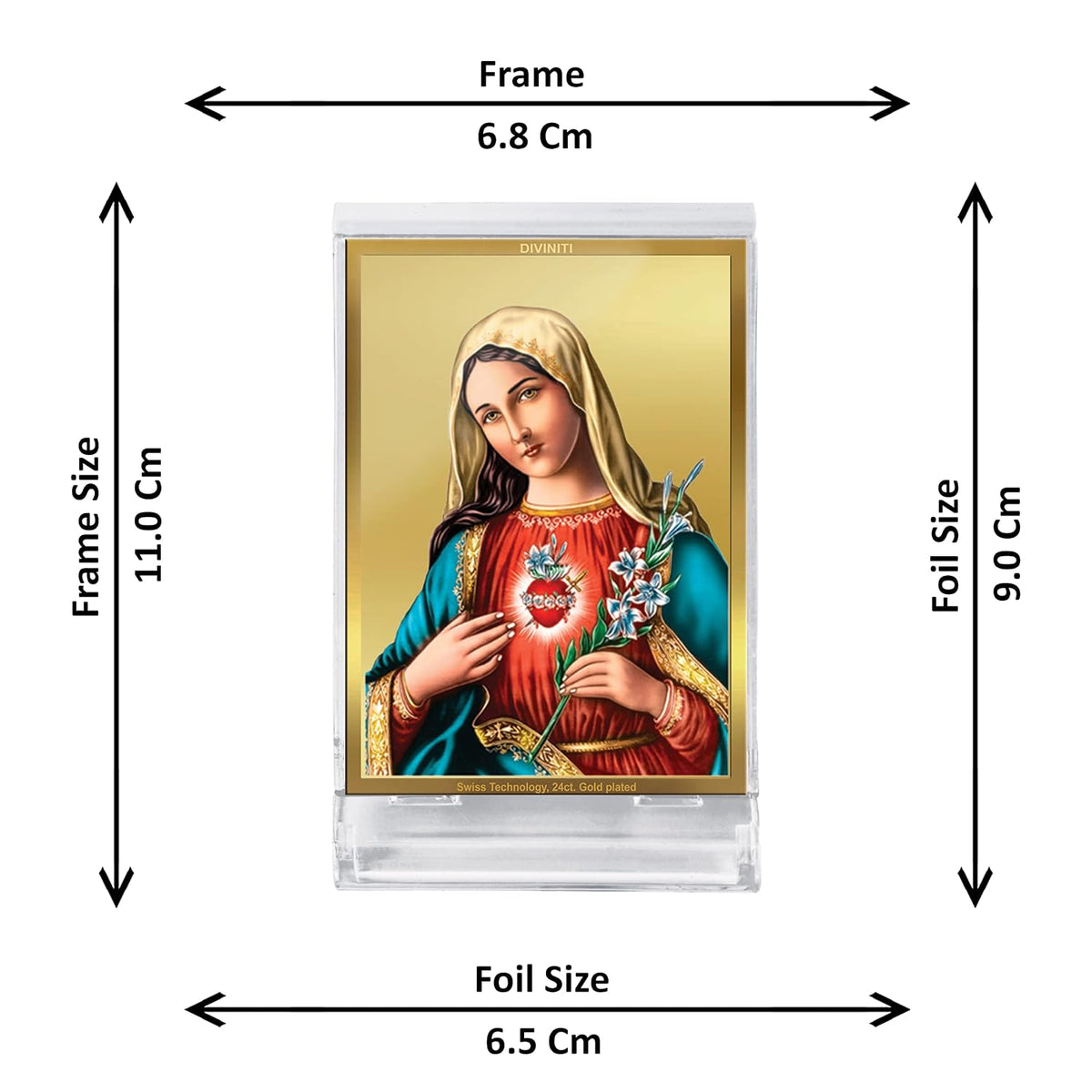 DIVINITI 24K Gold Plated Acrylic Mother Mary Dashboard Frame | Premium Christian Spiritual Gifting Item for Divine Blessings & Peace | Luxury Religious Decor for Car, Office & Home | 11 X 7 CM