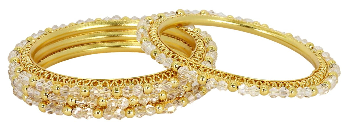 NMII Alloy Metal with White Pearls & Golden Balls Designer Bangles Set For Women & Girls | Kada Set For Women | Traditional Women's Bangles For Wedding, Party, Festive, Occasion Wear- Set of 4