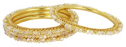NMII Alloy Metal with White Pearls & Golden Balls Designer Bangles Set For Women & Girls | Kada Set For Women | Traditional Women's Bangles For Wedding, Party, Festive, Occasion Wear- Set of 4