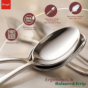 Parage Stainless Steel Spoons Set of 12, Dinner Spoon Length 16cm, Food Grade Silverware for Home & Kitchen- Mirror Polished, 12 Silver Spoons